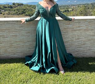 Incantevole Abito da Sera Lungo Verde Smeraldo