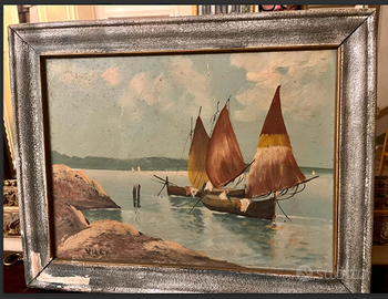 MAESTOSOdipintoOLIO"PaesaggioMARINA"diVILLAanni'40