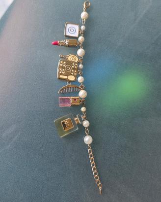 Bracciale Charms Beauty & Makeup con Perle oro