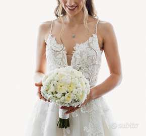 Abito da sposa Nicole Milano in pizzo e tulle, rom