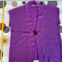 Elegante cardigan viola a maniche corte, taglia L