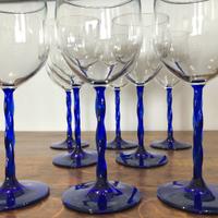 Bicchieri calice vino cristallo gambo blu Set 8 pz