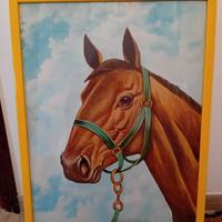 Quadro di cavallo olio su tela vetro bella cornice