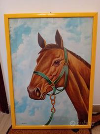 Quadro di cavallo olio su tela vetro bella cornice