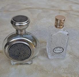 Due bottiglie vuote di profumi BOADICEA e ETRO.