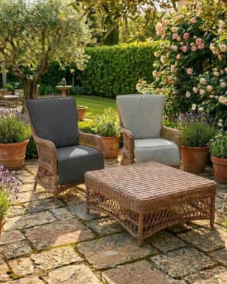 SET TAVOLINO E DUE POLTRONE DA GIARDINO IN RATTAN