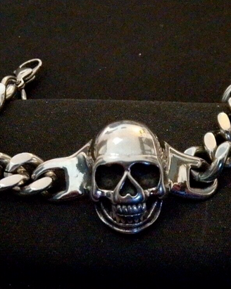 Bracciale , Catena Spessa con teschio in acciaio