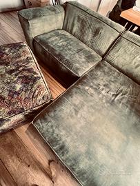 Divano angolare  in tessuto verde