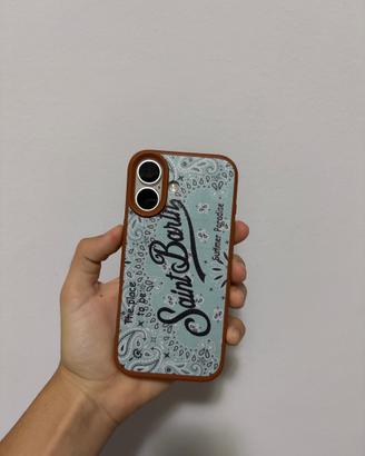 Cover custodia iPhone 16 bandana e bordo cuoio San