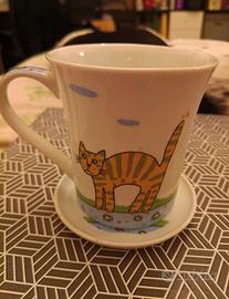 tazza con piattino gatto 