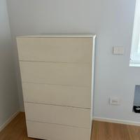 Cassettiera legno bianca poro aperto, 5 cassetti