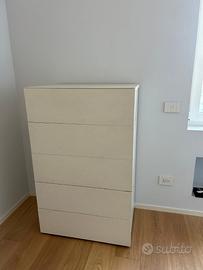 Cassettiera legno bianca poro aperto, 5 cassetti