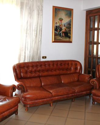 Divano +2 poltrone vera pelle - stile classico