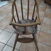 Seggiolone pappa vintage in legno con copri seduta
