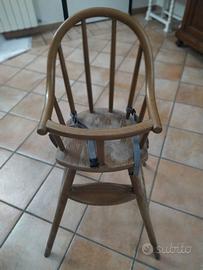 Seggiolone pappa vintage in legno con copri seduta