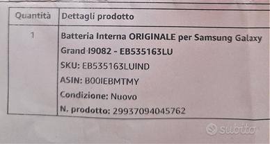 batteria interna ORIGINALE  Samsung Galaxy Grand