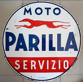 MOTO PARILLA insegna bifacciale smaltata 1950 orig