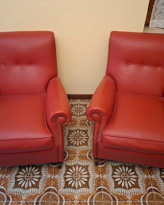 coppia poltrone vintage in vera pelle rossa