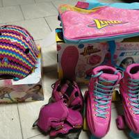 pattini, protezioni, caschetto, borsa, sol luna. 