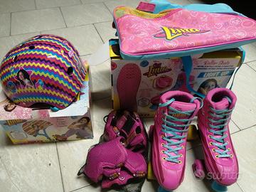 pattini, protezioni, caschetto, borsa, sol luna. 