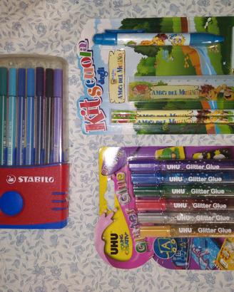 Set pennarelli a colori , glitter e matite