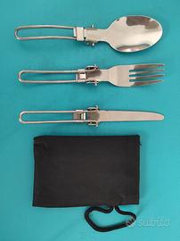 Nuovo set di posate pieghevole inox per campeggio
