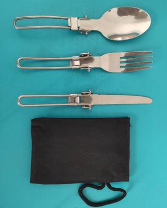 Nuovo set di posate pieghevole inox per campeggio