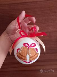 Pallina Natale Punto Croce Campane Oro