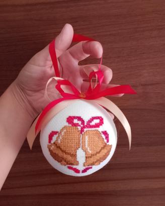 Pallina Natale Punto Croce Campane Oro