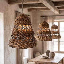 Paralume Lampadario in Foglie di Banano e Rafia