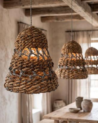 Paralume Lampadario in Foglie di Banano e Rafia