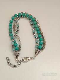 bracciale 3 fili agata, cristalli, acciaio 