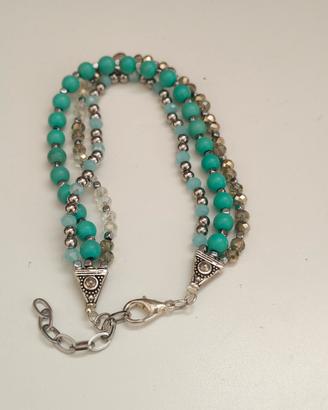 bracciale 3 fili agata, cristalli, acciaio 