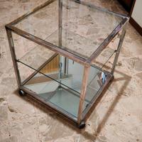 Tavolino vintage anni ’70 vetro e metallo con ruot