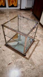 Tavolino vintage anni ’70 vetro e metallo con ruot