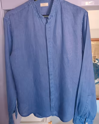 Zara Man camicia stile coreano blu manica lunga XL