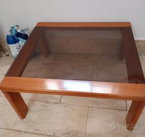 Tavolino da salotto (legno e vetro 80x80x37 cm)