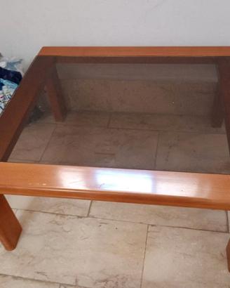 Tavolino da salotto (legno e vetro 80x80x37 cm)