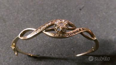 Bracciale rigido in Oro 14 kt e diamanti inizi '90
