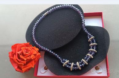 Collana girocollo cristallo viola e strass