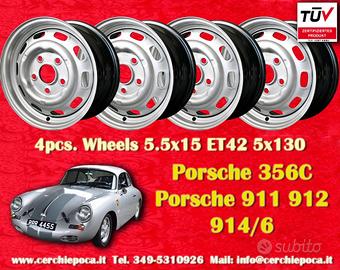 4 pz. cerchi Porsche OE steel 5.5x15 ET42 356 C SC