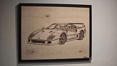 Ferrari F40 Pirografia fatta a mano 40x30cm