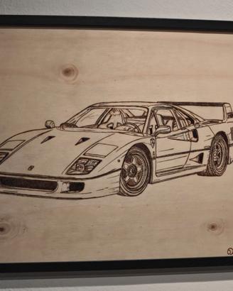 Ferrari F40 Pirografia fatta a mano 40x30cm