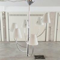 Lampadario 6 luci vetro metallo cromato vintage 