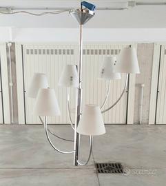 Lampadario 6 luci vetro metallo cromato vintage 