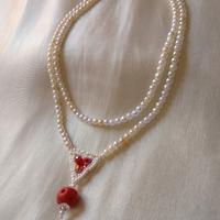 Collana Perle Multifilo Pendente Corallo Rosso 