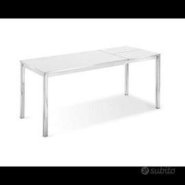 TAVOLO IN VETRO BIANCO E ARGENTO ALLUNGABILE 