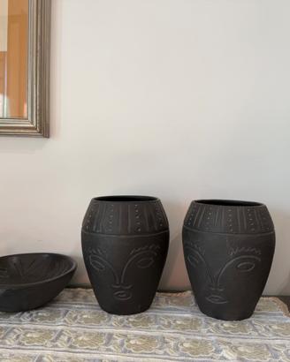 SGOMBERO - Set 4 vasi etnici terracotta nera