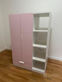 Armadio con scaffale e cassetto  bianco e rosa