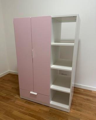Armadio con scaffale e cassetto  bianco e rosa